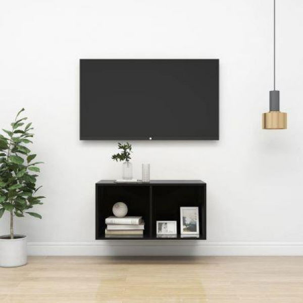 Wall-mounted TV Cabinet High Gloss Black 37x37x72 Cm Engineered Wood