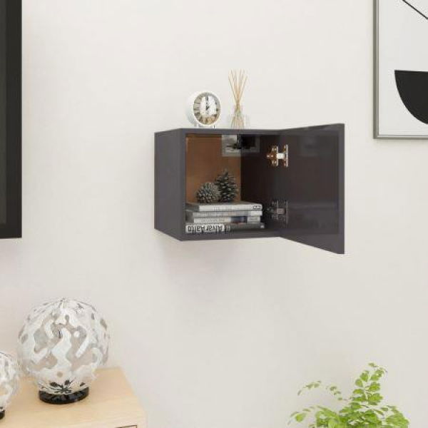 Wall-mounted TV Cabinet High Gloss Grey 30.5x30x30 Cm.