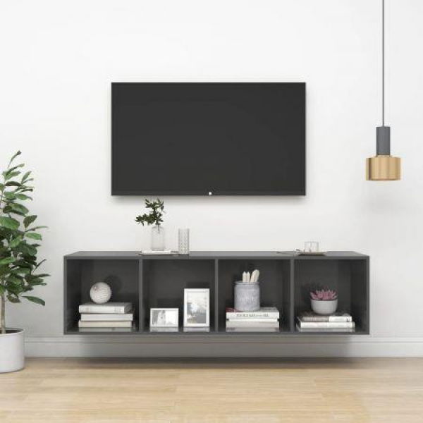 Wall-mounted TV Cabinet High Gloss Grey 37x37x142.5 Cm Engineered Wood.