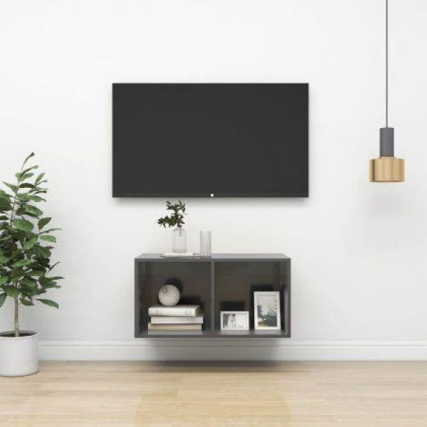 Wall-mounted TV Cabinet High Gloss Grey 37x37x72 Cm Engineered Wood