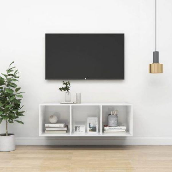 Wall-mounted TV Cabinet High Gloss White 37x37x107 Cm Engineered Wood