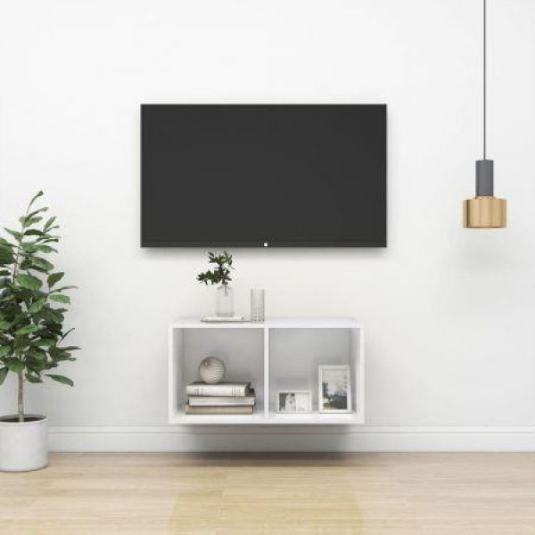 Wall-mounted TV Cabinet High Gloss White 37x37x72 Cm Engineered Wood