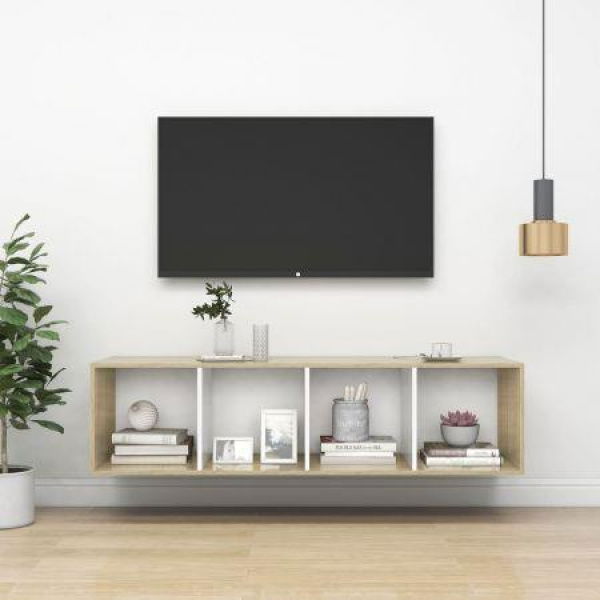 Wall-mounted TV Cabinet Sonoma Oak And White 37x37x142.5 Cm Engineered Wood.