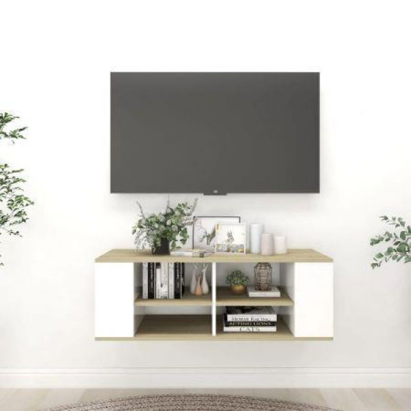 Wall-Mounted TV Cabinet White & Sonoma Oak 102x35x35cm Engineered Wood.