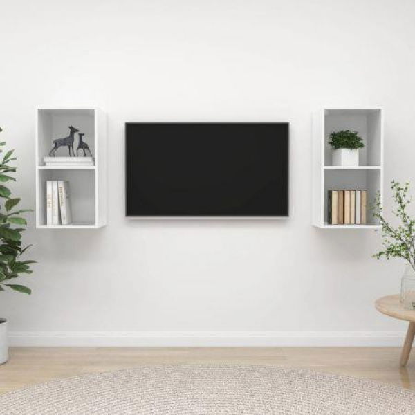 Wall-mounted TV Cabinets 2 Pcs High Gloss White Chipboard