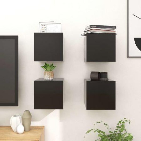Wall-mounted TV Cabinets 4 Pcs Black 30.5x30x30 Cm.