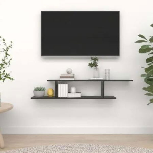 Wall-Mounted TV Shelf Black 125x18x23 cm Engineered Wood