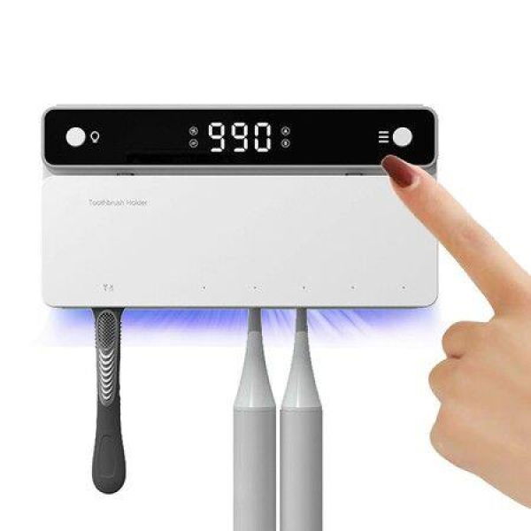 Wall Mounted UV Toothbrush Holder 5 SlotFan Drying Drill-Free Rechargeable Toothbrush Holder For Family Use-White