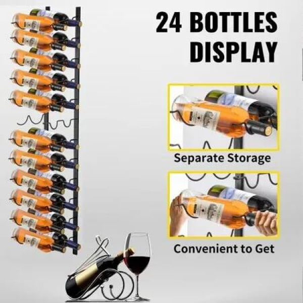 Wall Mounted Wine Rack 12x2 Bottles Wine Holder Towel Rack Black Steel Vertical Wine Rack Modern Decorative Wall Mounted Wine Bottle Holder Forward Design