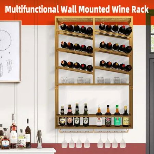 Wall Mounted Wine Rack Bottle Glass Storage Holder Modern Metal Corner Hanging Shelf Display Hanger for Home Bar Cellar