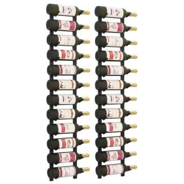 Wall Mounted Wine Racks For 12 Bottles 2 Pcs Black Iron