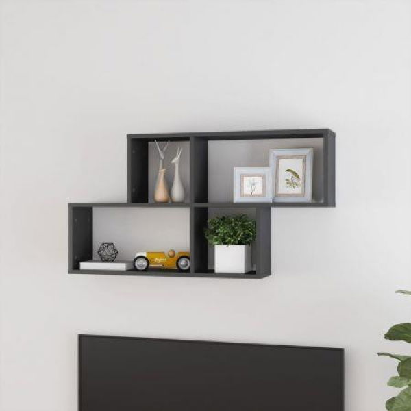 Wall Shelf High Gloss Grey 100x18x53 Cm Engineered Wood