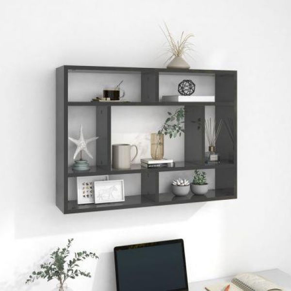 Wall Shelf High Gloss Grey 75x16x55 Cm Engineered Wood