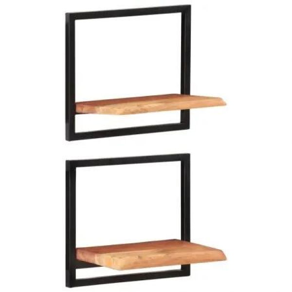 Wall Shelves 2 pcs 40x24x35 cm Solid Wood Acacia and Steel