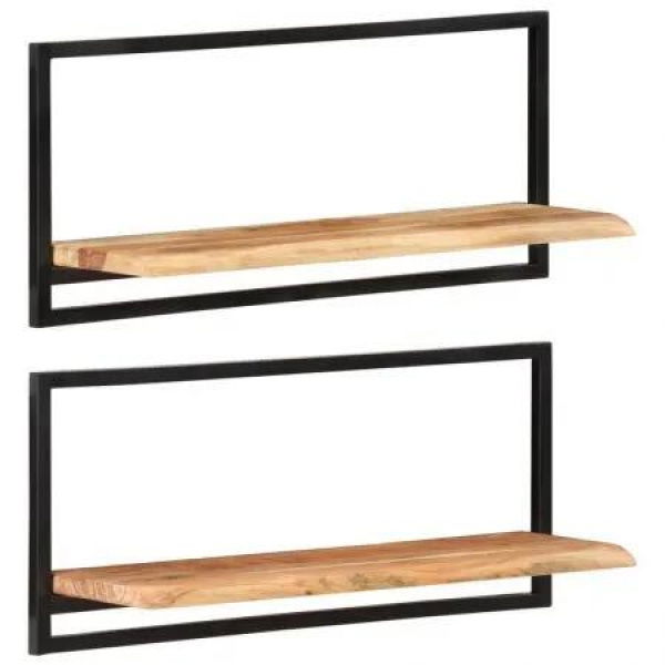 Wall Shelves 2 pcs 80x25x35 cm Solid Wood Acacia and Steel