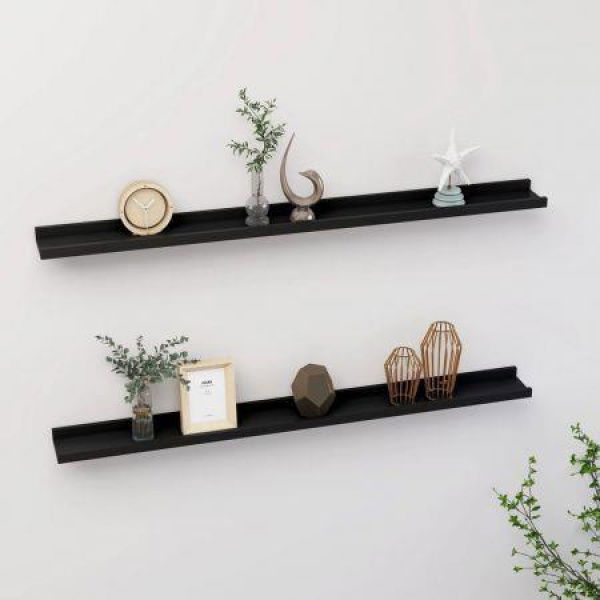 Wall Shelves 2 pcs Black 100x9x3 cm