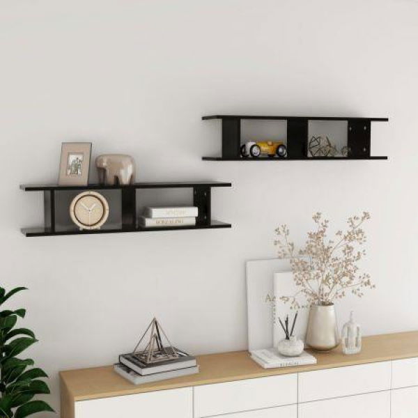 Wall Shelves 2 Pcs Black 90x18x20 Cm Engineered Wood