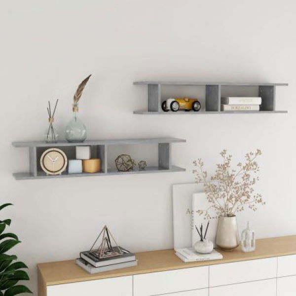 Wall Shelves 2 Pcs Concrete Grey 105x18x20 Cm Engineered Wood