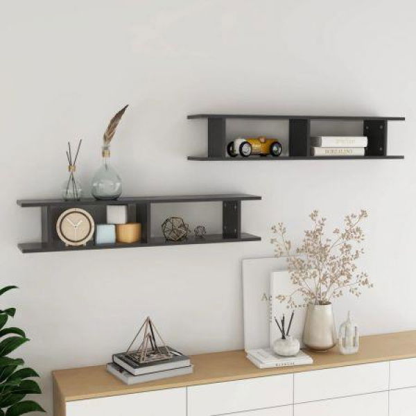 Wall Shelves 2 Pcs Grey 105x18x20 Cm Engineered Wood