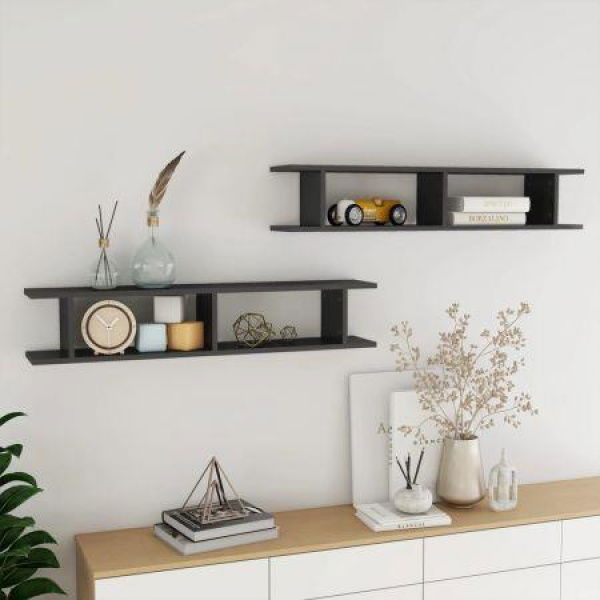 Wall Shelves 2 Pcs High Gloss Grey 105x18x20cm Engineered Wood