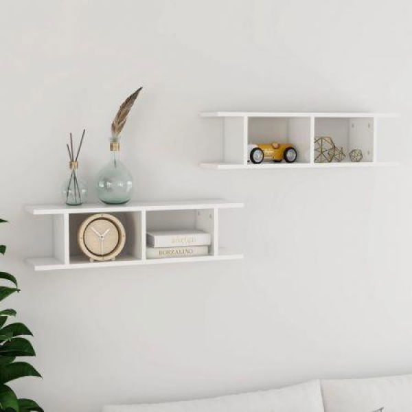 Wall Shelves 2 Pcs High Gloss White 75x18x20 Cm Engineered Wood