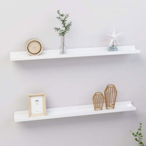 Wall Shelves 2 Pcs High Gloss White 80x9x3 Cm