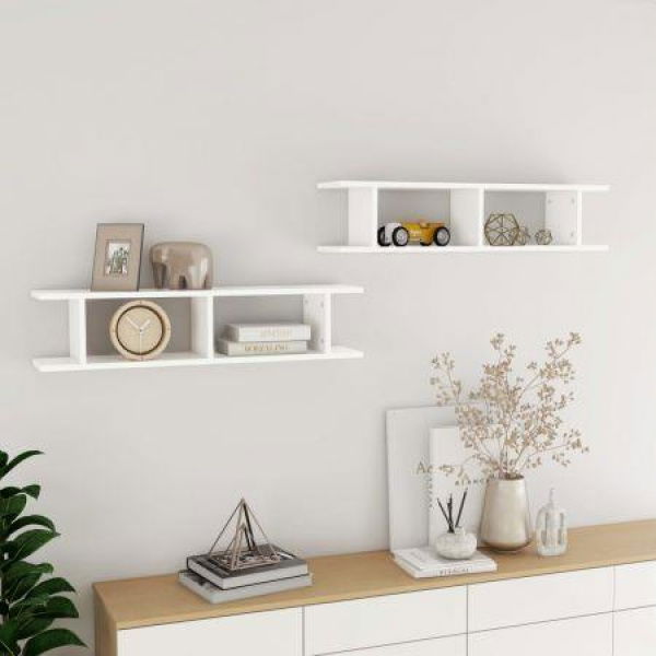 Wall Shelves 2 Pcs White 90x18x20 Cm Engineered Wood