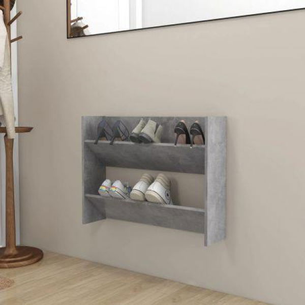 Wall Shoe Cabinet Concrete Grey 80x18x60 Cm Engineered Wood