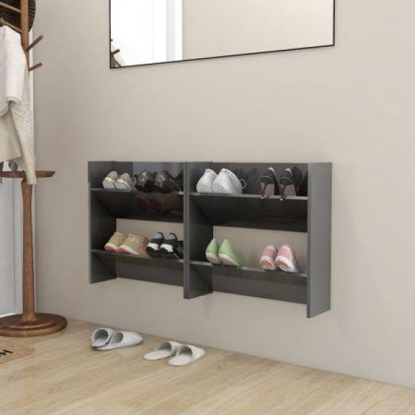 Wall Shoe Cabinets 2 Pcs High Gloss Grey 60x18x60 Cm Engineered Wood