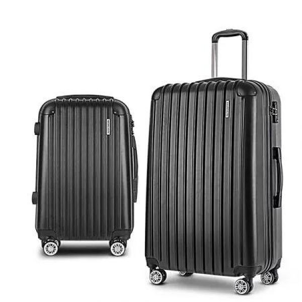 Wanderlite 20in 28in Luggage 2Set with Zipper Lock Carry On Hard Shell Travel Suitcase Luggage Case Black