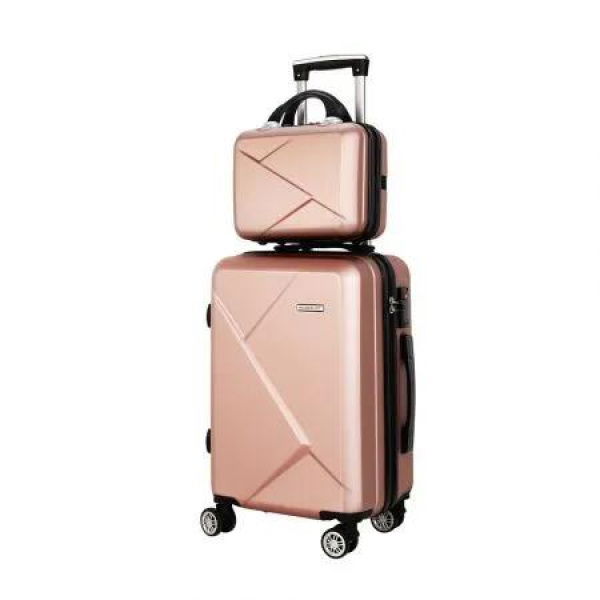 Wanderlite 2Set 20 Inch Luggage Case with 12 Inch Handheld Luggage Box Hard Shell Travel Suitcase TSA Lock Rose Gold