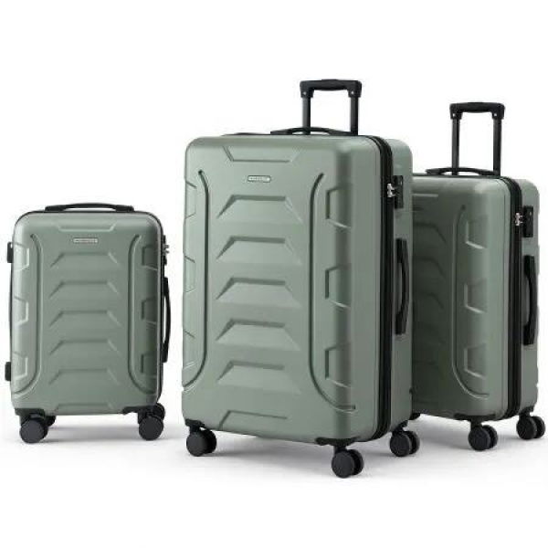 Wanderlite 3pcs Luggage Suitcase Set Trolley Travel TSA Lightweight Hard Case Grey Green
