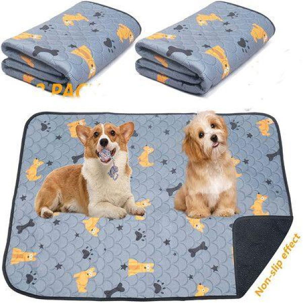 Washable Pee Pad for Dogs, 2 Packs Non-Slip Puppy Training Pads, Fast Absorbent Pet Whelping Pads, Puppy Playpen Mat (50*70cm-Grey)