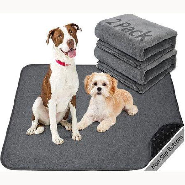 Washable Pee Pad for Dogs, 2 Packs Non-Slip Puppy Training Pads, Fast Absorbent Pet Whelping Pads, Puppy Playpen Mat (50*70cm)