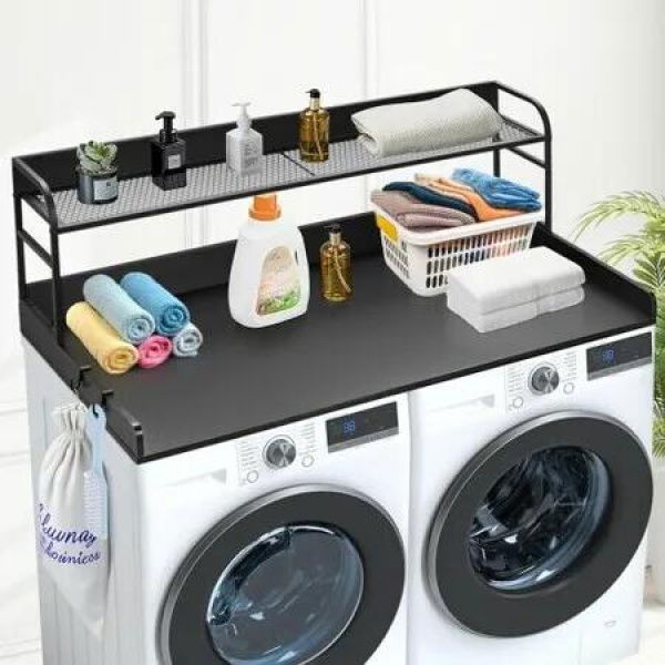 Washer Dryer Countertop with Shelf 54x27 Wooden Washer Dryer Cover Black