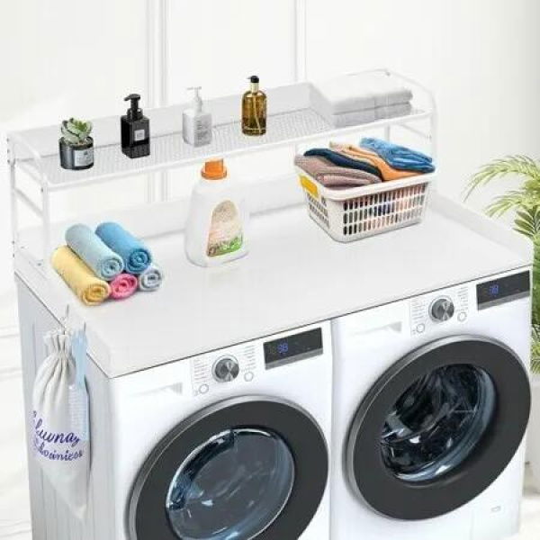 Washer Dryer Countertop with Shelf 54x27 Wooden Washer Dryer Cover White