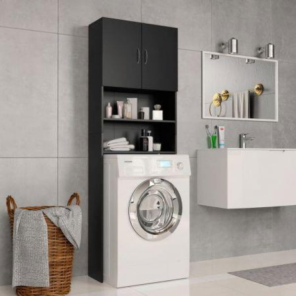 Washing Machine Cabinet Black 64x25.5x190 Cm Chipboard