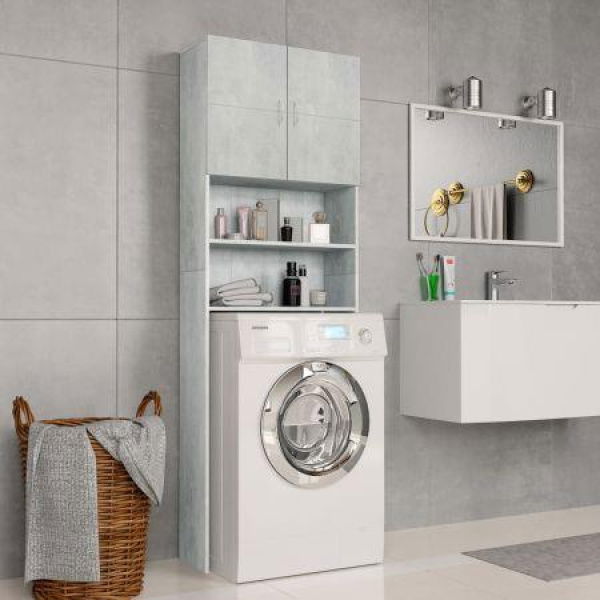 Washing Machine Cabinet Concrete Grey 64x25.5x190 Cm Chipboard