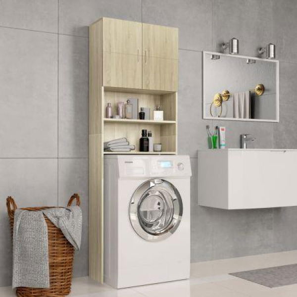 Washing Machine Cabinet Sonoma Oak 64x25.5x190 Cm Chipboard