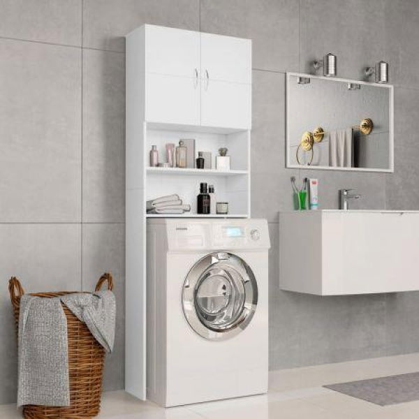 Washing Machine Cabinet White 64x25.5x190 Cm Chipboard.