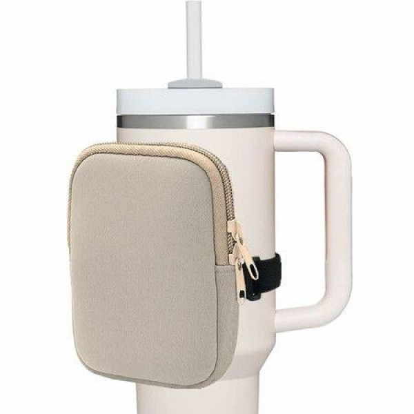 Water Bottle Pouch For Stanley Quencher Adventure 40oz & Stanley IceFlow 20oz 30oz Tumbler Pouch With Pocket For Cards Keys Wallet Earphone Compact Versatile (Khaki)