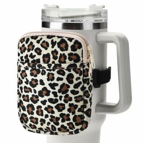 Water Bottle Pouch For Stanley Quencher Adventure 40oz & Stanley IceFlow 20oz 30oz Tumbler Pouch With Pocket For Cards Keys Wallet Earphone Compact - Versatile (Leopard)
