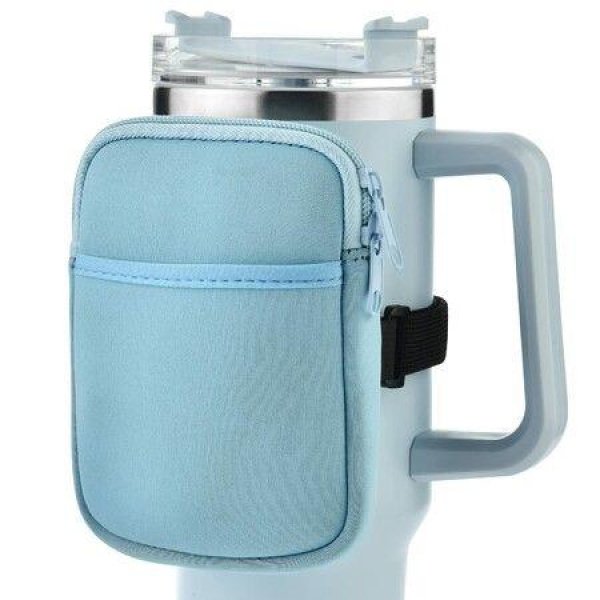 Water Bottle Pouch For Stanley Quencher Adventure 40oz & Stanley IceFlow 20oz 30oz Tumbler Pouch With Pocket For Cards Keys Wallet Earphone Compact Versatile (Light Blue)