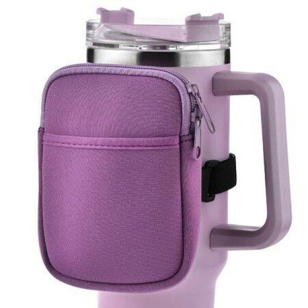 Water Bottle Pouch For Stanley Quencher Adventure 40oz & Stanley IceFlow 20oz 30oz Tumbler Pouch With Pocket For Cards Keys Wallet Earphone Compact Versatile (Purple)