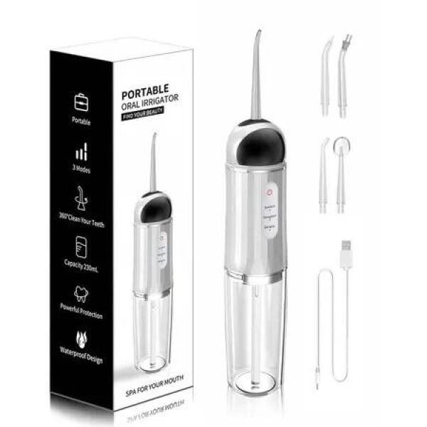 Water Flosser Cordless Teeth Cleaner Somall Water Dental Flosser with 3 Modes 4 Jets Rechargeable Dental Oral Irrigator (White)