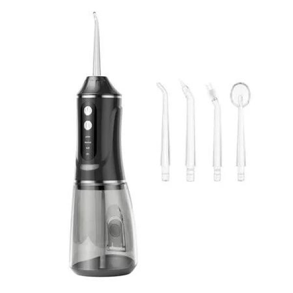 Water Flosser for Teeth, 380ML Cordless Oral Irrigator, Rechargeable Dental Flosser Picks with 3 Modes 4 Jet Tips, Black