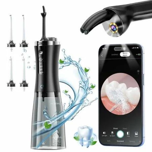 Water Flosser with Camera for Teeth,Visual Water Dental Flosser with 12-Gear Rechargeable Water Flosser with 3-Nozzle Waterproof for Android iOS(Black)