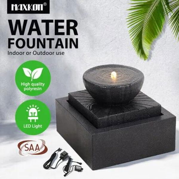 Water Fountain Bird Bath Feature Pump LED Lights Relaxing Flowing Decoration Indoor Outdoor Landscape Garden Waterfall Fish Pond Pool Electric Powered