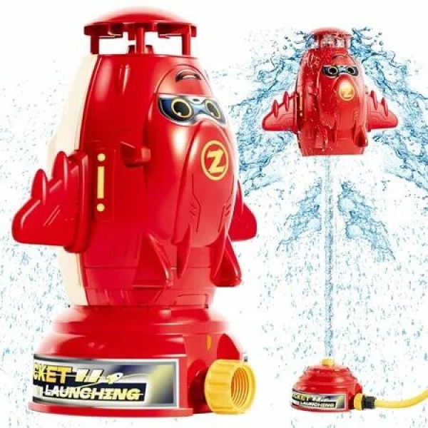 Water Rocket Launcher Sprinkler for Kids,Outdoor Water Toys,Summer Backyard Outside Game for Yard Lawn,Age3+,Red