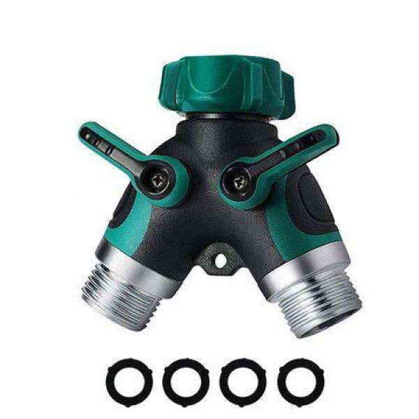 Water Splitter 2-Way Garden Y Hose Connector Metal Body 2-Way Hose Splitter Heavy Duty For Outdoor And Indoor Use (Green)